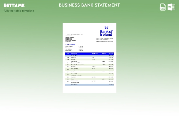 Модерен стил Изјава за претпријатие на Банката на Ирска Шаблон Word и PDF